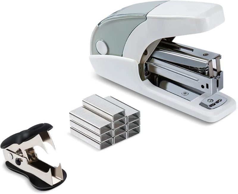 PAPERPAL Effortless Standard Stapler Set, 20 Sheet Capacity, Half Strip with Built-in Staples Storage, Includes 1000 pcs 1/4“ Staples & A Staple Remover, for Office, School & Personal Use, White - Image 1
